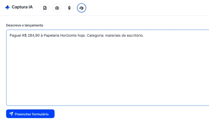 Captura IA preenchendo um lançamento