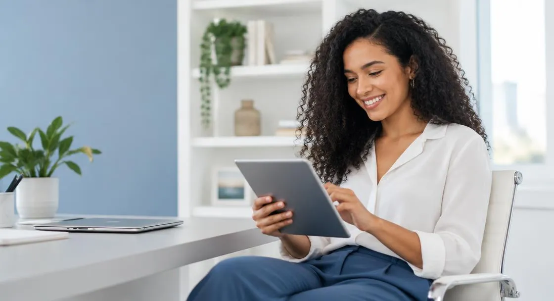 Empresária acompanhando as contas da empresa no tablet